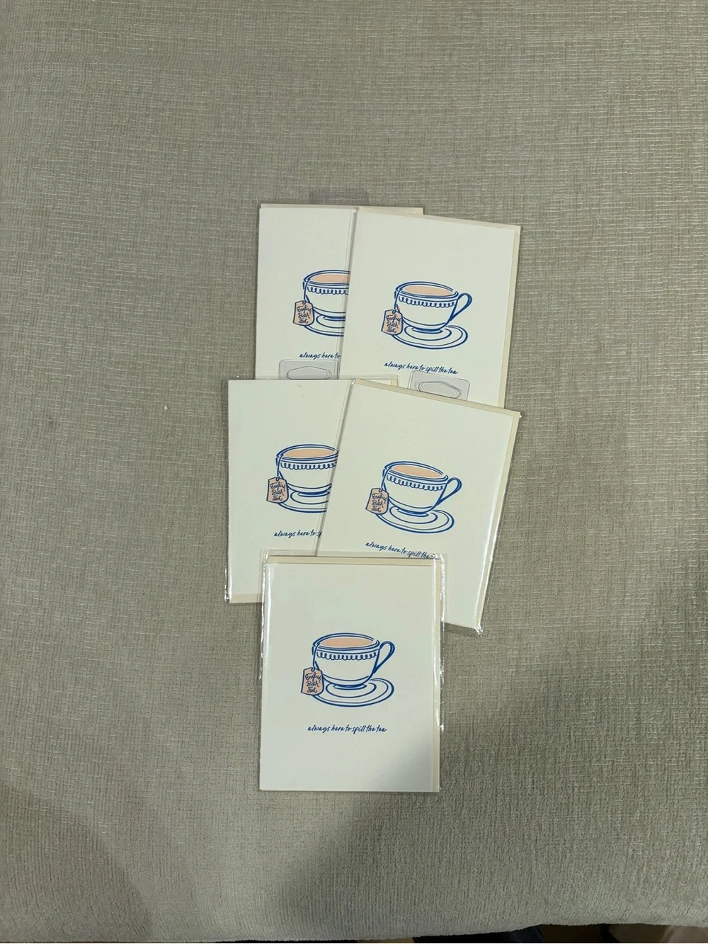 UO Set of 5 Greeting Cards Bundle Friendship White Blue Tea Cup Dahlia Press NEW